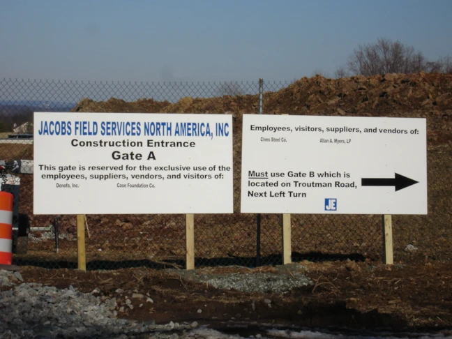 Wayfinding Post and Panel Sign for Construction Site