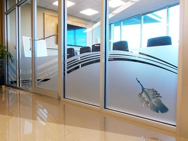Frosted Window Graphics with Feather Symbol