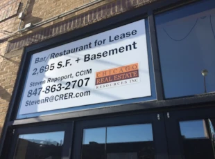 Real Estate Corrugated Window Graphic for Bar Restaurant for Lease