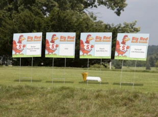 Yard Signs for Golf Sponsorship with Chicken Mascot