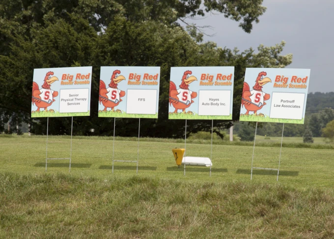 Yard Signs for Golf Sponsorship with Chicken Mascot