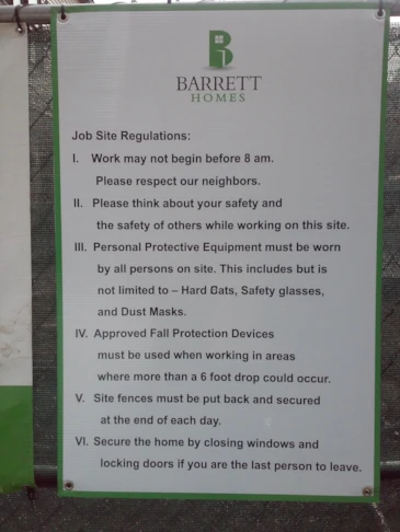 Construction Corrugated Plastic Sign with Job Site Regulations