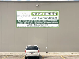 Now Hiring Vinyl Banner for Food Group