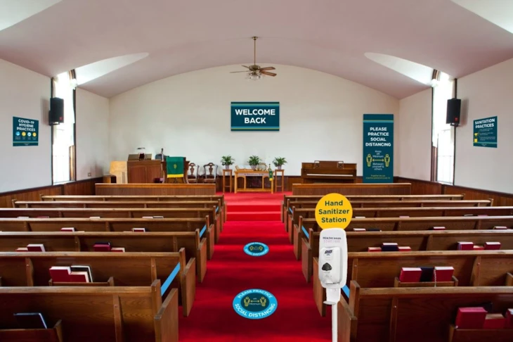 Social Distancing Signs and COVID-19 Signs for Church Nave