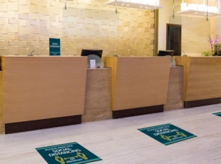 Social Distancing Floor Graphics Near Reception Desks