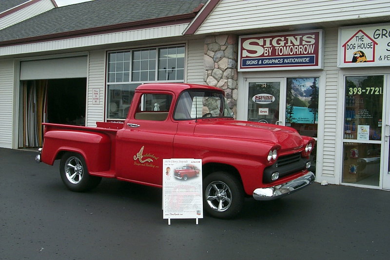 Cut vinyl on truck. Along with Digital printed vinyl on an A-frame.