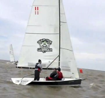 Cut vinyl on a sail.