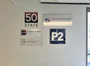 various custom print signs with standoffs