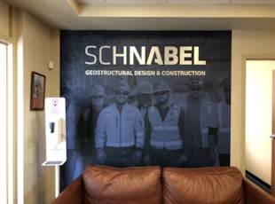 3D dimensional letters sign mounted over custom vinyl print install