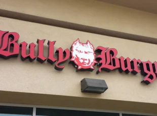 dimensional lettering, logo, illuminated, light, outdoor, bully burgrz, murrieta, signs by tomorrow, temecula, inland valley, southern california