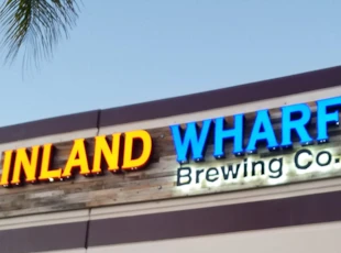 dimensional lettering, logo, illuminated, light, inland wharf, brewery, signs by tomorrow, temecula, inland valley, southern california