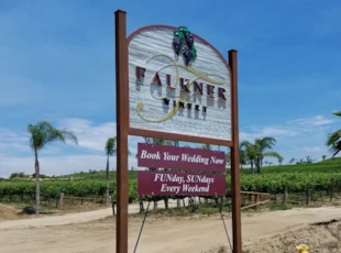 Sandblasted Sign | Rust-look Steel Frame | Routed & Sandblasted Signs | Post & Panel | Temecula Wine Country | Falkner Winery