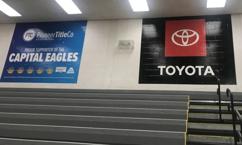 Wall graphics at Capital High School gymnasium