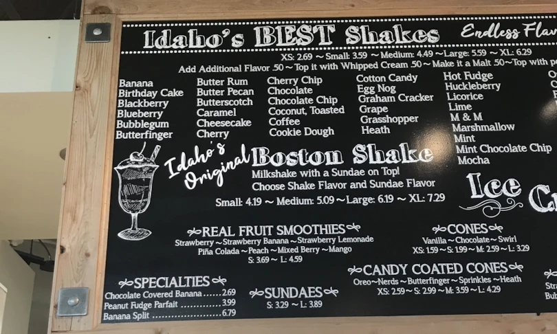 Chalkboard style menu for Fanci Freez
