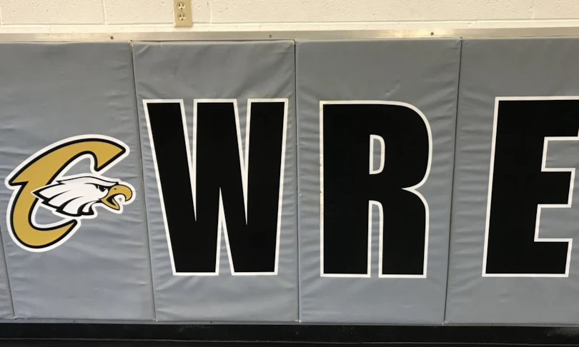 Vinyl graphics for wrestling room padding
