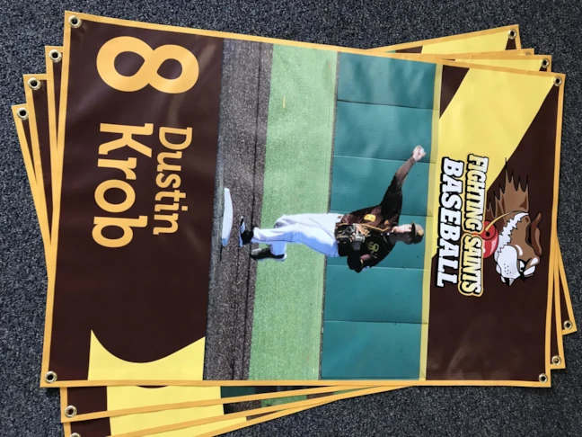 Custom University sports banners with player photo and team logo