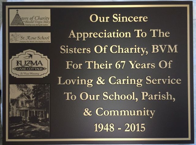 Bronze Plaque with etched logo, photo and raised letters | Signs By Tomorrow Plainfield