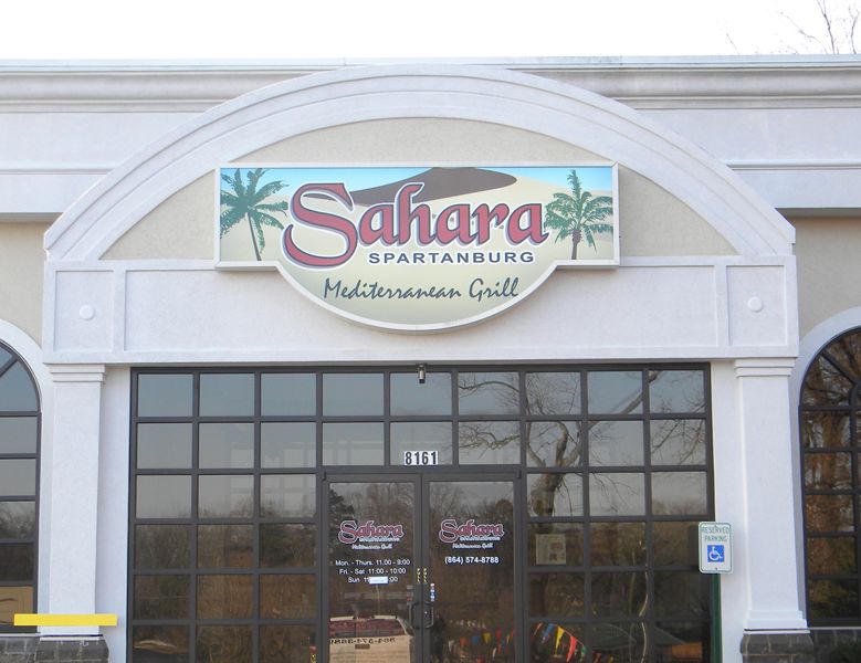 Sahara, Flat acrylic sign with customized cabinet