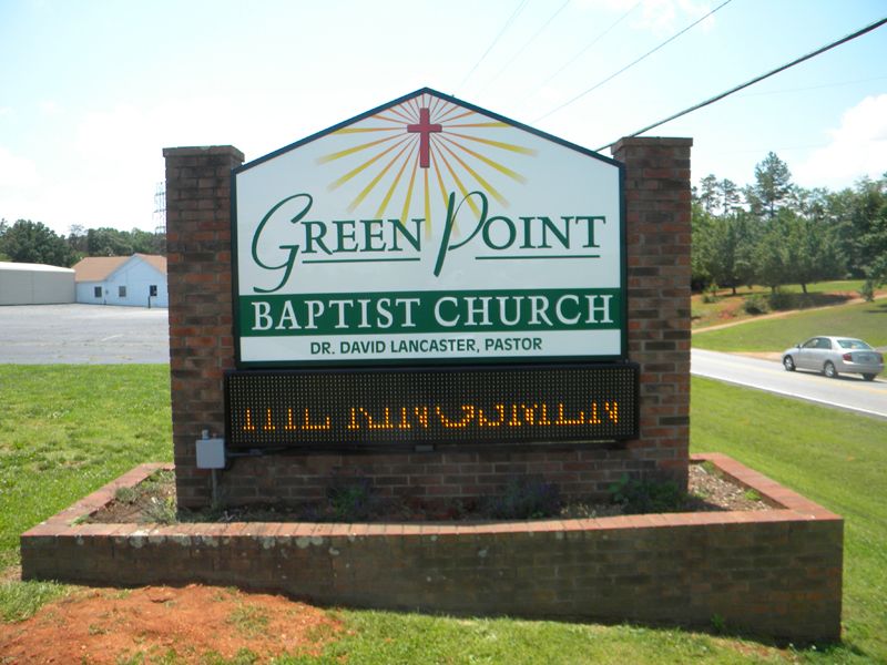 Green Point Baptist Church, Monochrome LED message center monument with fabricated aluminum main id
