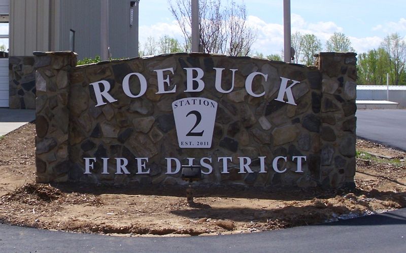 Roebuck Fire Department: Dimensional letters and polymetal logo on rock monument