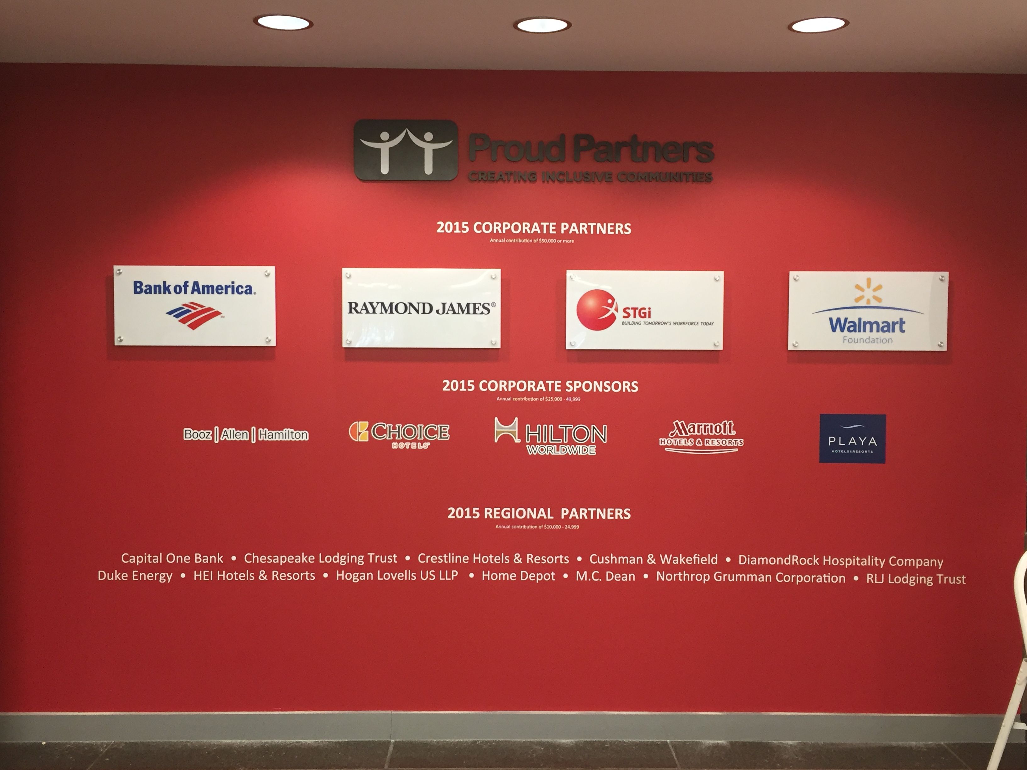 Dimensional logo, printed vinyl, and acrylics with stand-offs.