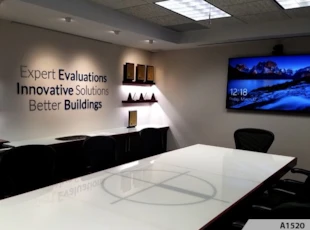 3-Dimensional Letters and digitally printed glass table; that's one way to transform your Conference Room - Building Technology Consultants, Arlington Heights, IL