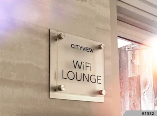 Acrylic Room ID Sign with Stand-offs and Brushed Metal Backer - A1532