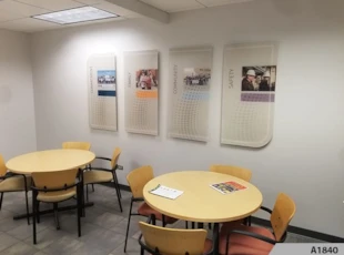Custom shaped front and back printed acrylic signs literally floating on the wall with no hardwrae visible at all | Hospitality & Lodging | Schaumburg, IL | Acrylic