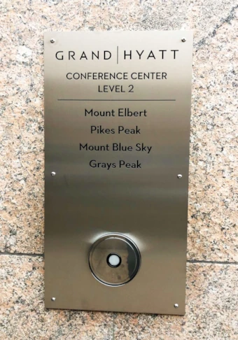 Elevator signage for Grand Hyatt in Denver