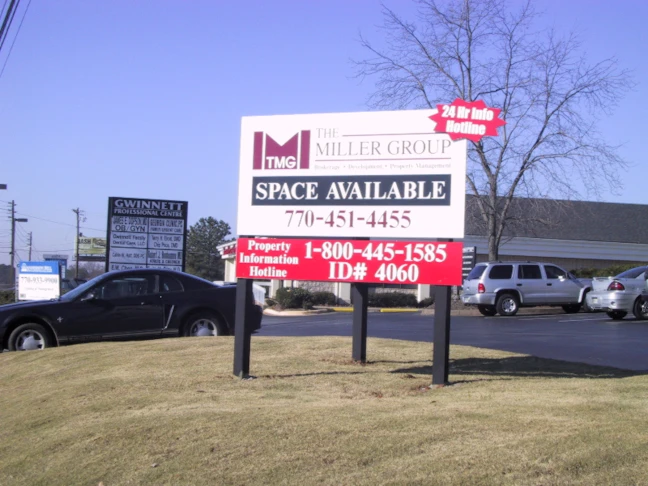 Large V-Shaped Sign on 3 Painted Posts