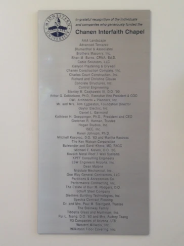 Midwestern University Cast Aluminum Paint Filled Lettering Donation Plaque
